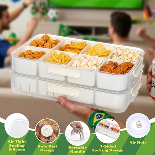 LUXEAR Divided Serving Tray with Lid and Handle Snack Box Charcuterie Container Dishwasher Safe 8 Compartment Snack Platters Portable Clear Organizer for Fruits, Candy, Snacks, Picnic, Travel - size: 1pack white