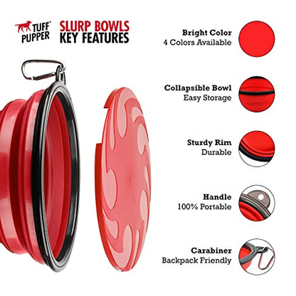 Tuff Pupper SuperBigSlurp Collapsible Dog Bowls, Extra Large Capacity, Portable, Food Safe, Odorless, Non-Toxic Silicone - color: Crimson Red