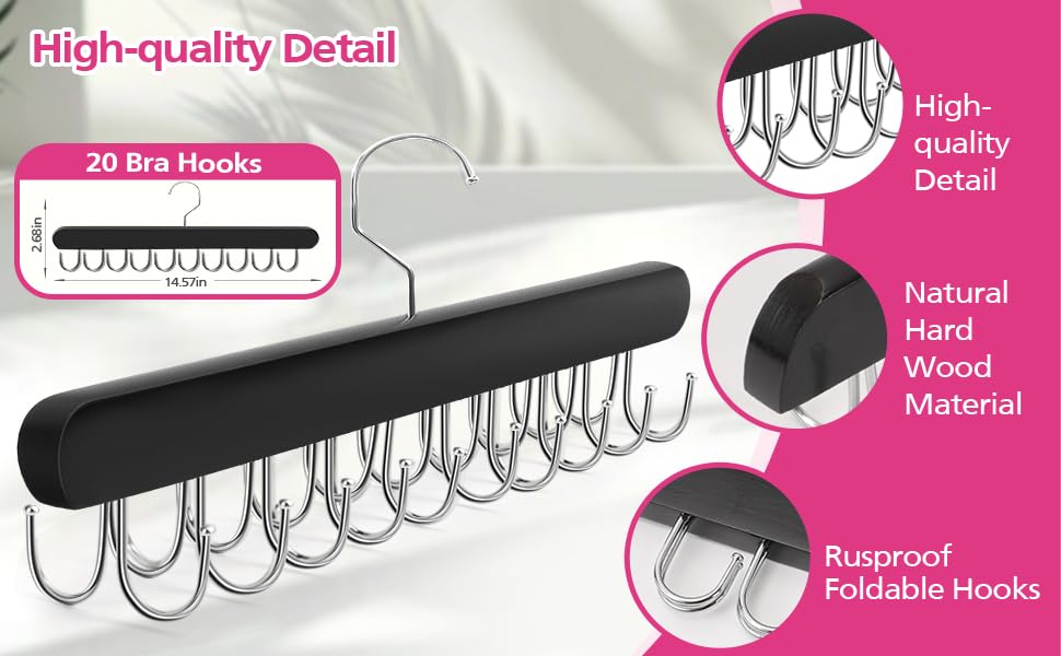Bra Organizer for Closet Organization, Tank Top Hanger, Bra Hanger 20 Hooks Capacity, Foldable for Closet Organizer and Storage (2)