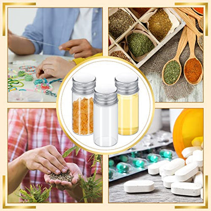 Didaey 100 Pcs Small Clear Vials Spice Mini Jars with Lids Mini Glass Bottles with Screw Aluminum Metal Caps Tiny Jars Sample Containers for Powder Cream Cosmetic Jewelry Wedding (10 ml,Silver Caps) - color: Silver Caps, size: 10 ml