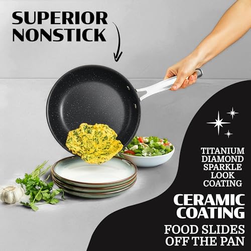 Granitestone Ceraluxe 20 Pc Ceramic Cookware Set Nonstick, Complete Pots and Pans Set Non Stick for Kitchen with Bakeware, Utensils & Steamer, Non Toxic Made Without PFOA PFOS, Oven & Dishwasher Safe - color: Black