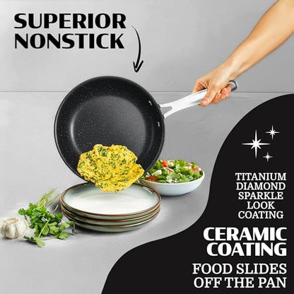 Granitestone Ceraluxe 20 Pc Ceramic Cookware Set Nonstick, Complete Pots and Pans Set Non Stick for Kitchen with Bakeware, Utensils & Steamer, Non Toxic Made Without PFOA PFOS, Oven & Dishwasher Safe - color: Black