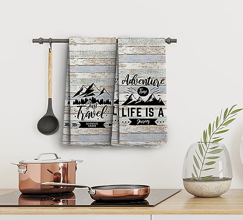 Camping Dish Towels, Camp Kitchen Farmhouse Decor, Camping Gifts for Camper Women Men, Mountain Decor Kitchen Towels, Adventure Time Towels, Set of 2, 16x24