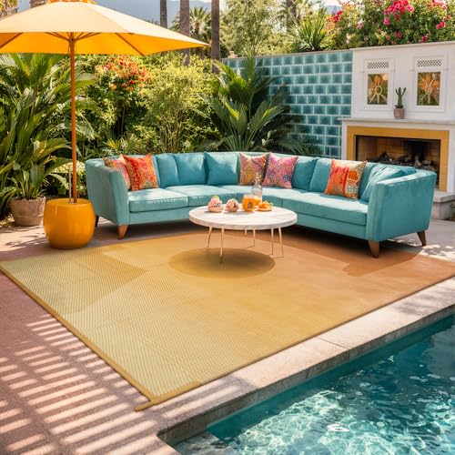 Lahome Waterproof RV Outdoor Rugs for Camping 8x10,Reversible Plastic Straw Rug Patio Rv Mats for Outside Under Awning,Portable Lightweight Carpet for Porch Backyard,Orange-Yellow 8x10 - color: Orang Yellow-sunset, size: 8' x 10' (Rectangular)