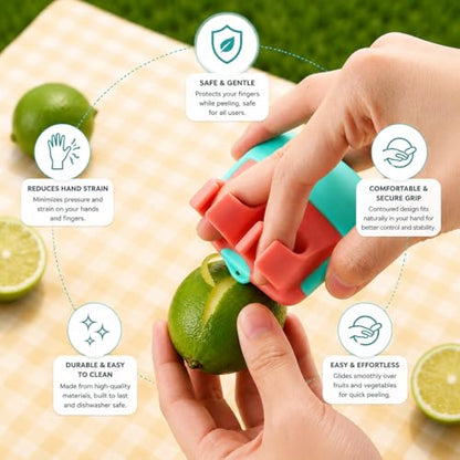 2 Finger Vegetable Peeler Easy Grip Safe Ergonomic Fruit & Potato Peeler for Arthritis Hands, Non Slip Kitchen Gadget for Carrots, Apples & Cucumbers with Stainless Steel Blade (Pink & Turquoise) - color: Pink & Turquoise