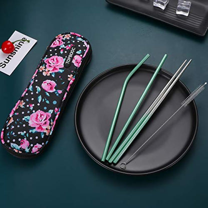 Travel Utensils,Reusable Silverware Set To Go Portable Cutlery Set with a Waterproof Carrying Case for Lunch Boxes Workplace Camping Picnic (GraGreen) - color: Gradient Green + TeaSpoon