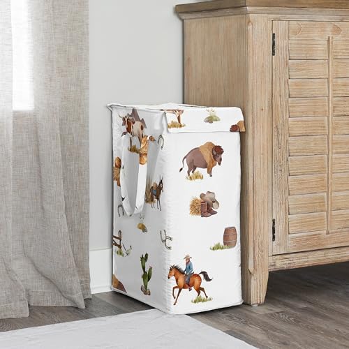 Sweet Jojo Designs Laundry Hamper (Western Cowboy) for Boys, Foldable Dirty Clothes Basket with Handles for Baby Nursery, Kids Bedroom, Teen Bathroom (Wild West, Southern Charm, Country, South, Horse) - color: Country Western