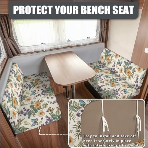 Butterfly Hibiscus Ferns Print 3 Pcs RV Dinette Cushion Covers with Pillowcase Non-Slip Sofa Protector Comfortable 2 Seat Sofa Chair Cover Slipover for Travel Trailer Couch - color: Butterfly Hibiscus Ferns