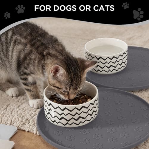 Comtim Waterproof Dog Food Mat - 2 Pack Silicone Pet Food Mat Dog Food Bowl Mats Cat Water Mats Eating Tray, Non-Slip Pet Placemat with Lip for Messy Drinkers to Protect Floor,Dark Grey 11"×11" - color: Dark Grey