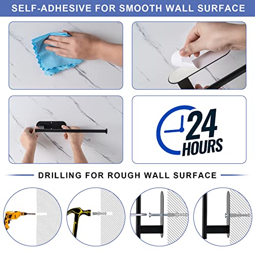 Honmein Paper Towel Holder, Upgrade SUS304 Stainless Steel Paper Towel Holder Under Cabinet, Bend-Resistant, Self-Adhesive or Drill mounting (Black) - color: Black