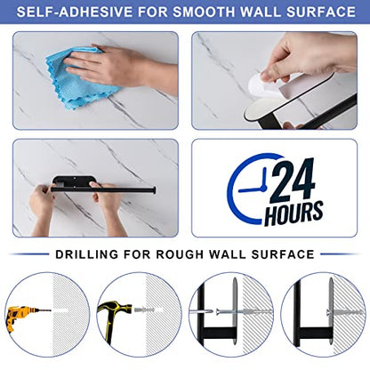 Honmein Paper Towel Holder, Upgrade SUS304 Stainless Steel Paper Towel Holder Under Cabinet, Bend-Resistant, Self-Adhesive or Drill mounting (2 Black) - color: Black 2pc