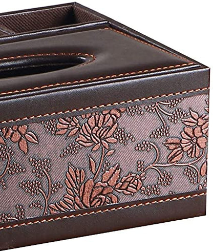 Leather Tissue Box Cover Rectangular and Multifunction Remote Control Caddy,Suitable for Storing pens and Stationery,Desk Organizer Storage for Office and Home(Antique)