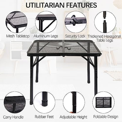 Portable Small Folding Table, Metal Camping Grill Table for BBQ, Picnic & Patio, Lightweight Foldable Outdoor Side Table, 23” x 15” - size: 2ft