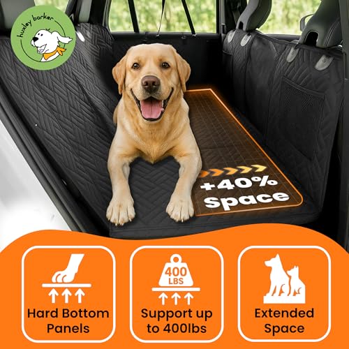 Car Back Seat Extender for Dogs – 40% Extra Space, 600D Oxford Waterproof Dog Car Seat Cover with Hard-Bottom Bridge, Non-Slip Base, Mesh Window & Storage Pockets – Foldable Design