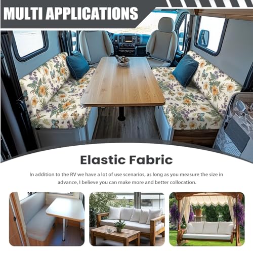 Butterfly Hibiscus Ferns Print 3 Pcs RV Dinette Cushion Covers with Pillowcase Non-Slip Sofa Protector Comfortable 2 Seat Sofa Chair Cover Slipover for Travel Trailer Couch - color: Butterfly Hibiscus Ferns