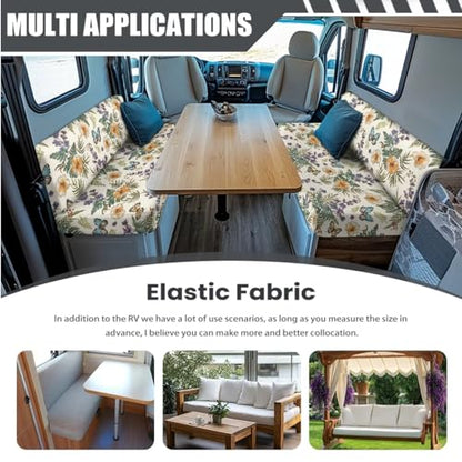 Butterfly Hibiscus Ferns Print 3 Pcs RV Dinette Cushion Covers with Pillowcase Non-Slip Sofa Protector Comfortable 2 Seat Sofa Chair Cover Slipover for Travel Trailer Couch - color: Butterfly Hibiscus Ferns