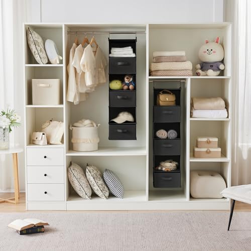 MAX Houser 6 Tier Shelf Hanging Closet Organizer, Closet Hanging Shelf with 2 Sturdy Hooks for Storage, Foldable (Black-D3) - color: Black-d3