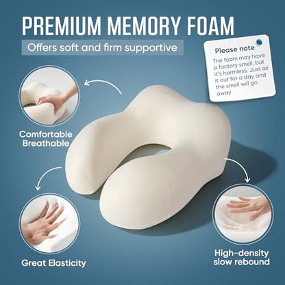 SkytraxComf® Travel Neck Pillow with Hood for Privacy on Long Flights | Memory Foam | Airplane Sleep | Safety-Tested Materials | Extra Large Hood | Chin Support | Earplugs | Washable Cover - color: Pink