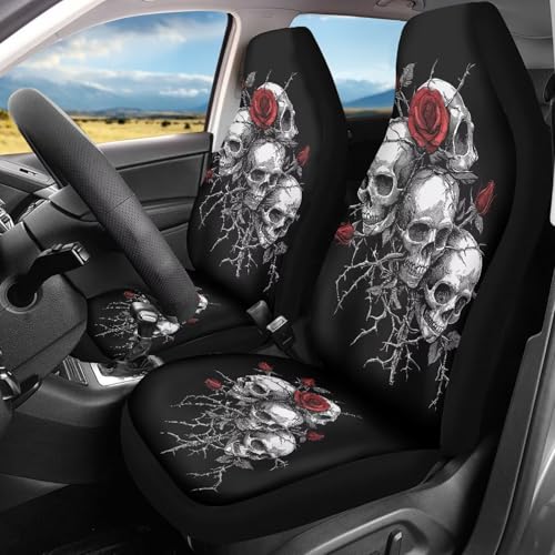 Bulopur Gothic Skull Car Seat Covers Front Seats Halloween Decor Car Seat Slip Covers for Cars SUV Truck Van Car Accessories Interior Set - color: Gothic Skull