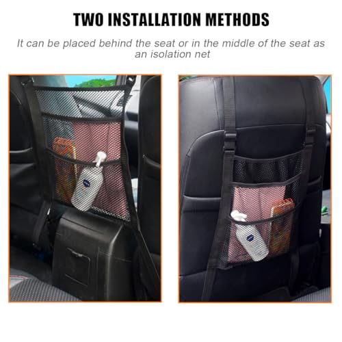 zipelo Car Mesh Organizer, 3 Layer Vehicle Barrier of Backseat Pet Kids, Elastic Automotive Net Pocket Handbag Tissue Purse Storage Net Holder Accessories, Universal for Car, SUV, Van