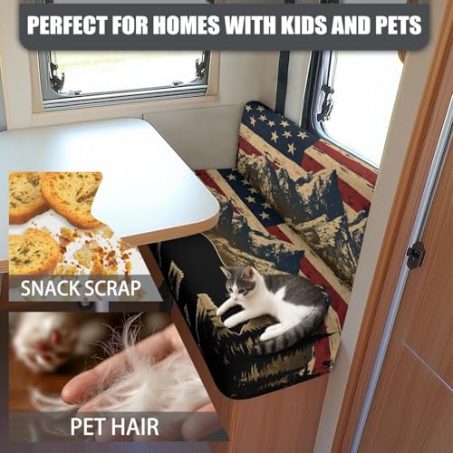 RV Dinette Cushion Covers - Stretch RV Bench Seat Protector with American Flag Mountain Bear, Anti-Slip Sofa Slipcover for Camper, Dogs & Travel Trailers (1 Backrest + 1 Seat) - color: American Flag Mountain Bear