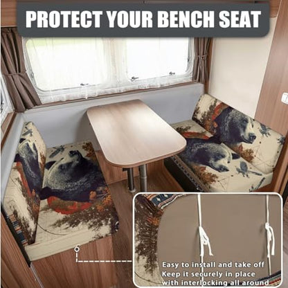 Bear Leaf Geometric Pattern 3 PCS RV Dinette Cushion Covers Wear-Resistan Camper Seat Covers Dinette Booth Camper Cushion Pillow Cover Sofa Slipover for Travel Trailer Couch - color: Bear Leaf Geometric