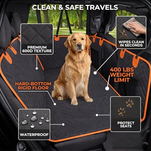 Hard Bottom Dog Car Seat Cover for SUV & Truck - Waterproof Backseat Extender & Hammock - Non-Sagging 400lb Heavy Duty Pet Safety Protector