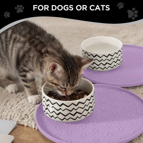 Comtim Waterproof Dog Food Mat - 2 Pack Silicone Pet Food Mat Dog Food Bowl Mats Cat Water Mats Eating Tray, Non-Slip Pet Placemat with Lip for Messy Drinkers to Protect Floor, Lavender 11"×11" - color: Lavender