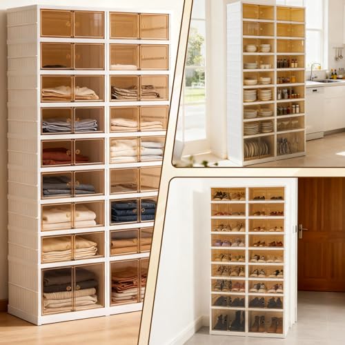 9 Tiers-36 Pairs Folding Shoe Rack Organizer Cabinet with Doors, Large Plastic Collapsible Shoes Shelf, Foldable Shoe Storage Boxes Cabinet, Easy Assembly Shoe Rack For Entryway (9 Tiers-36 Pairs) - size: 9 Tiers-36 Pairs