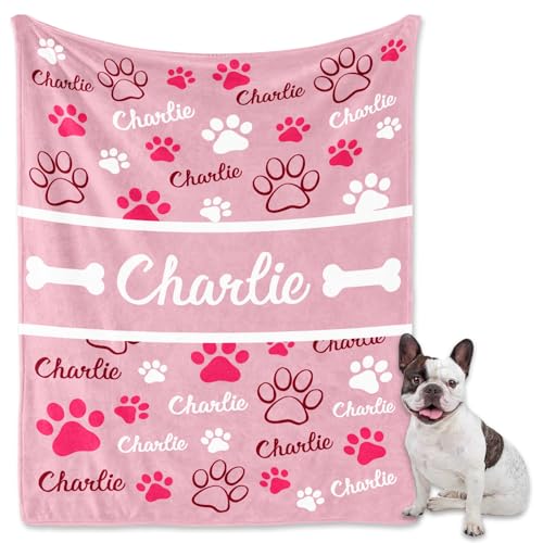Personalized Dog Blanket, Customized Pet Blankets with Name Picture, Throw Blanket for Small Medium Large Dog Puppy Cat (E-Pink) - color: A-pink-1