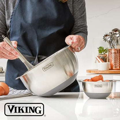 Viking Mixing Bowls Set, 10 Piece Stainless Steel Kitchen Cookware, Non-Slip Silicone Base, Includes Tight Fit Lids, Dishwasher Safe, Grey - color: Gray