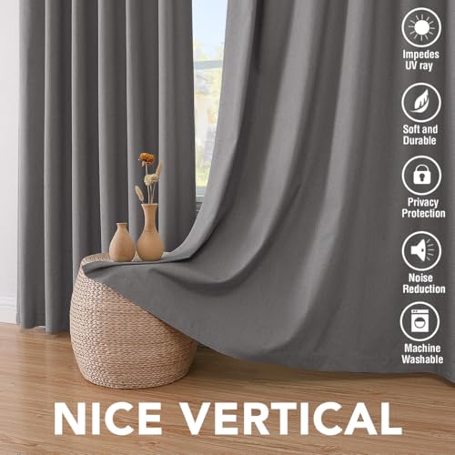 H.VERSAILTEX Primitive Linen Curtains 100% Blackout Curtain Drapes Burlap Fabric Curtains with White Thermal Insulated Liner, Grommet Top Drapes Living Room/Bedroom (2 Panels, 42 x 45 Inch, Grey) - color: Grey, size: 42"W x 45"L (Pack of 2)