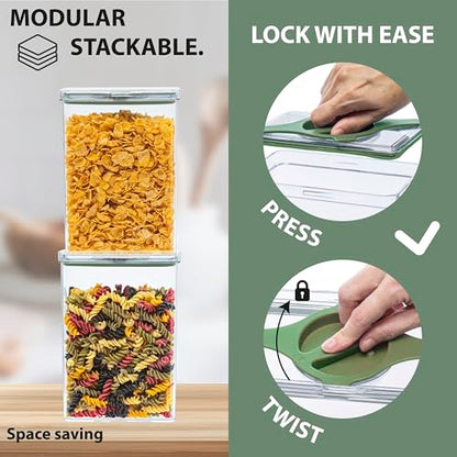 4-Pack Airtight Pantry Containers, 1.9 QT / 1.8 L Clear Food Storage Jars with Leakproof Twist-Lock Lids, Detachable Lid for Easy Cleaning, Cereal, Pasta, Rice, Oats, Snack Storage- Green - color: Green