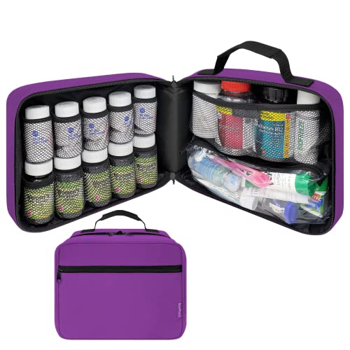 Large Medicine Organizer Bag – 10 Pocket Pill Bottle Organizer for Travel & Home Storage, Purple - color: - LG Purple