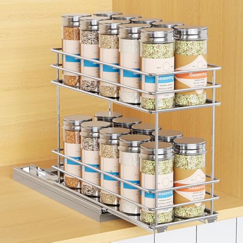 Mystozer Pull Out Spice Rack Organizer for Cabinet, Slide Out Spice Racks, Easy to Install, 4.33" Wx10.43 Dx8.66 H, 1 Drawer 2 Tiers(Silver) - color: Silver, size: 4.3" - 1 Drawer