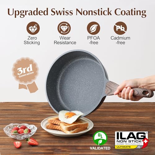 SENSARTE Nonstick Cookware Set 13-Piece, Non Stick Pots and Pans Set with Swiss Granite Coating, Healthy Kitchen Cooking Set, Stay-Cool Handles, Induction Compatible, PFOA/PFOS Free - color: Gray