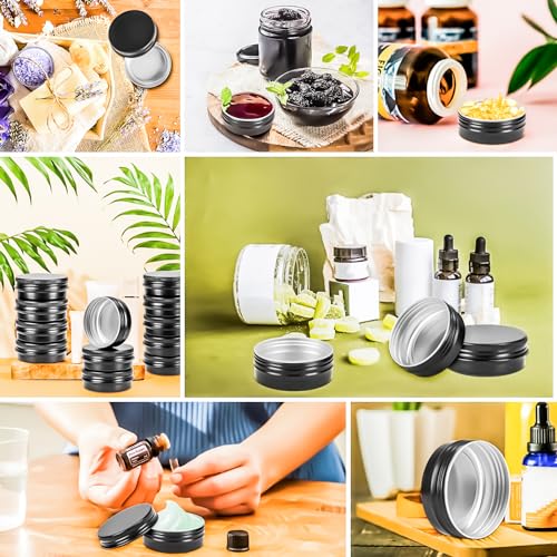 16Pack 2oz Tin Jars, 60ml Metal Tin cans, 2Ounce Aluminum tin can jar Containers with Screw Lid for Lotion Bars, Balms, Spices, Salve, Beard Balm, Toiletries, Creams, Samples, Makeup Cosmetic - color: Black