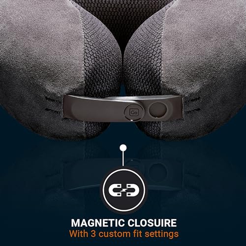 Go Travel Ultimate 3.0 Travel Pillow, Deluxe Memory Foam Neck Pillow with Magnetic Closure and Side Pocket, Ideal for Commute, Airplane, Car & Bus, Travel Essentials, Made in USA, Dark Gray