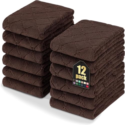 Homaxy 12 Pack Dish Towels for Kitchen (10 x 20 Inches, Brown), Super Soft and Absorbent Coral Velvet Dish Cloths for Washing Dishes, Nonstick Oil Fast Drying Microfiber Cleaning Cloth - color: Brown, size: 10x20 Inch-12 Pack