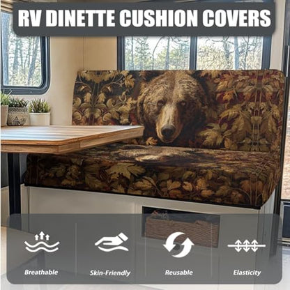 Bear American Flag Camo Pattern 3 Pcs RV Dinette Cushion Covers Washable Camper Cushion Slipcover Stretch RV Seat Covers Pillow Case Sofa Slipover for Travel Trailer Couch - color: Bear American Flag Camo