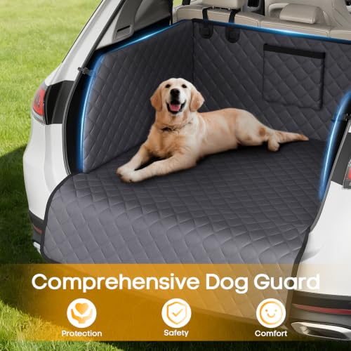PETICON SUV Cargo Liner for Dogs, Waterproof Trunk Cover with Cushioned Sides to Protect Pet, Full Coverage Non-Slip Seat Cover for SUVs with Bumper Flap Protector - color: gray