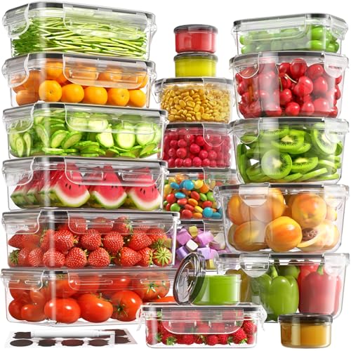 BiuLeon 40 PCS Food Storage Containers with Lids Airtight (20 Containers & 20 Lids), Leakproof Meal Prep for Kitchen Storage, BPA-free, Food-grade, Reusable, Microwave/Dishwasher Safe