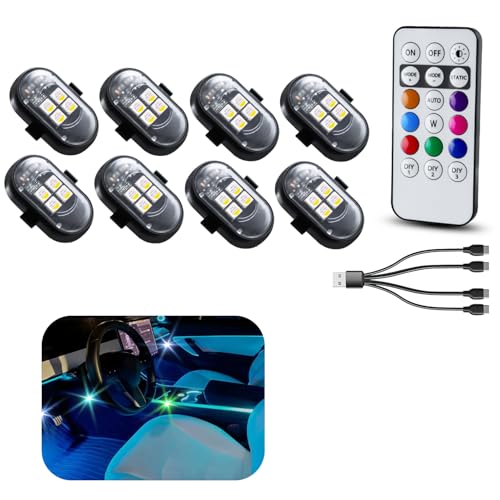 Upgraded 8PCS Wireless LED Lights for car with Remote, Rechargeable Waterproof 8-Color Interior Car Light, Mini LED Strobe Lights for Vehicle Drone Motorcycle Bike - size: 8 PCS