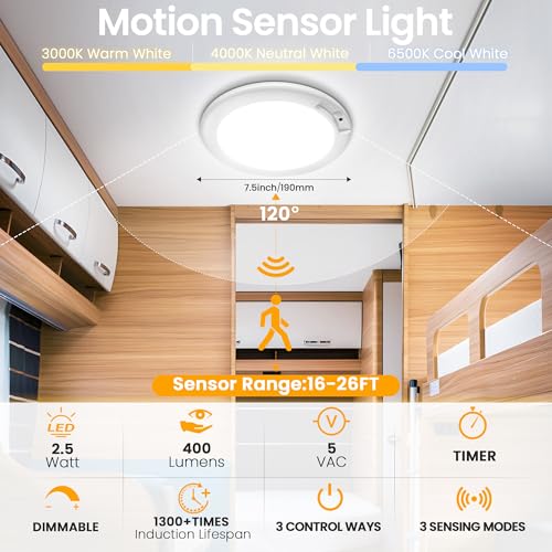 SunRider 2-Pack Rechargeable Motion Sensor LED Ceiling Light with Remote, Wireless Battery Operated 3CCT Dimmable Closet Lights for Shower Pantry - size: 2 Count (Pack of 1)