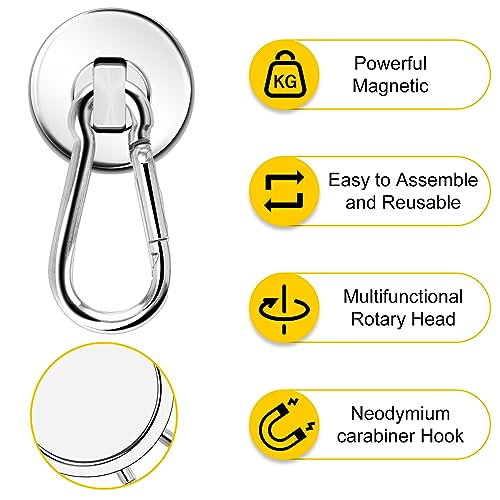 DIYMAG 70LBS Magnetic Hooks,6 Pack Heavy Duty Neodymium Magnetics with Swivel Carabiner Hook,Great for Your Refrigerator and Other Magnetism Surfaces - size: 0.98in