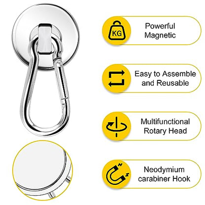 DIYMAG 70LBS Magnetic Hooks,6 Pack Heavy Duty Neodymium Magnetics with Swivel Carabiner Hook,Great for Your Refrigerator and Other Magnetism Surfaces - size: 0.98in