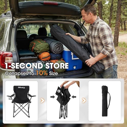 Portable Folding Camping Chair - Heavy Duty Steel Frame Outdoor Chair with Side Cup Holder, Breathable Polyester Fabric, Collapsible Camp Chair for Camping, Beach, Picnic, Fishing, 4PCS