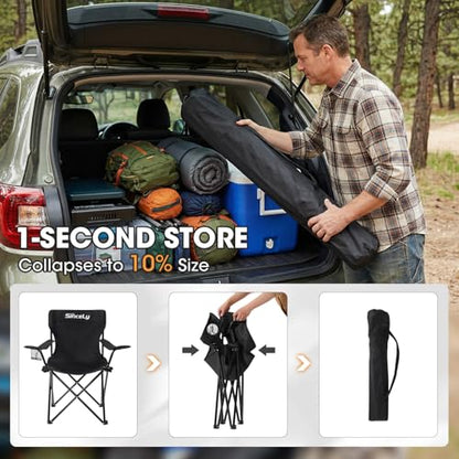Portable Folding Camping Chair - Heavy Duty Steel Frame Outdoor Chair with Side Cup Holder, Breathable Polyester Fabric, Collapsible Camp Chair for Camping, Beach, Picnic, Fishing, 4PCS