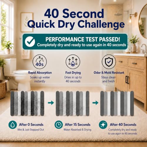 Foldable Stone Bath Mats for Bathroom, Super Absorbent Diatomaceous Earth Bath Mats, Quick Drying Non Slip Mat, 23.6 x 15.5 Inch Folding Grey Bath Stone Mat, Easy Storage and Compact.