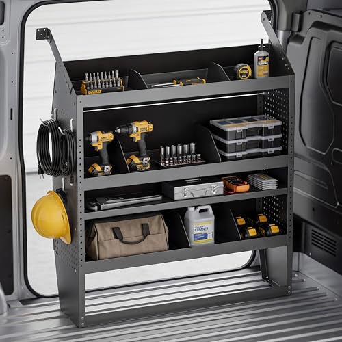 Cargo Van Shelving System 42" L x 13" W x 46" H, Sturdy Steel Van Storage Shelves for Ford Transit, NV200, Chevy City Express, RAM Promaster City, Cargo Van Organizer Racks. - size: 42" L x 13" W x 46" H